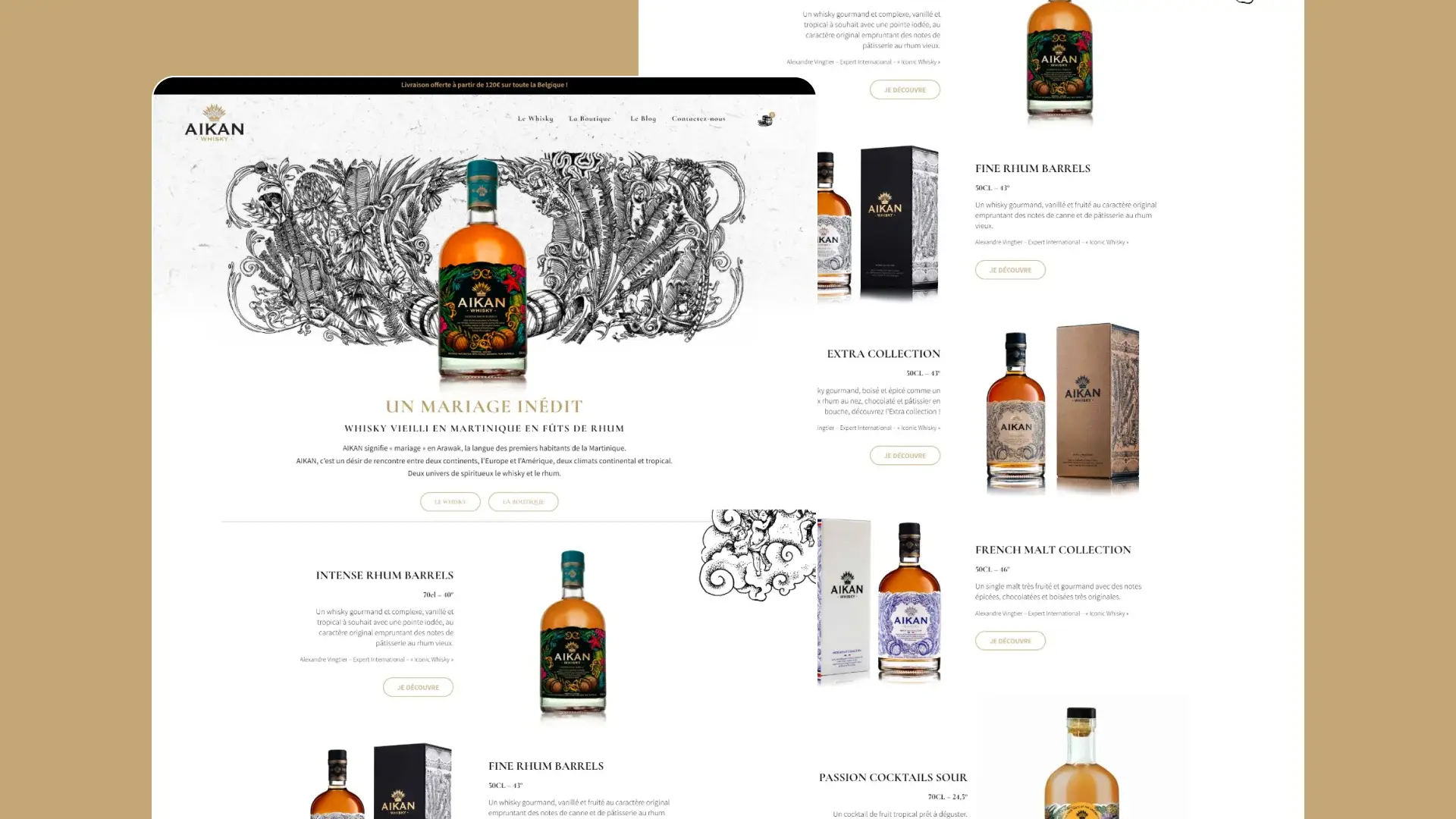 Pages d'accueil du site internet e-commerce Aikan whisky