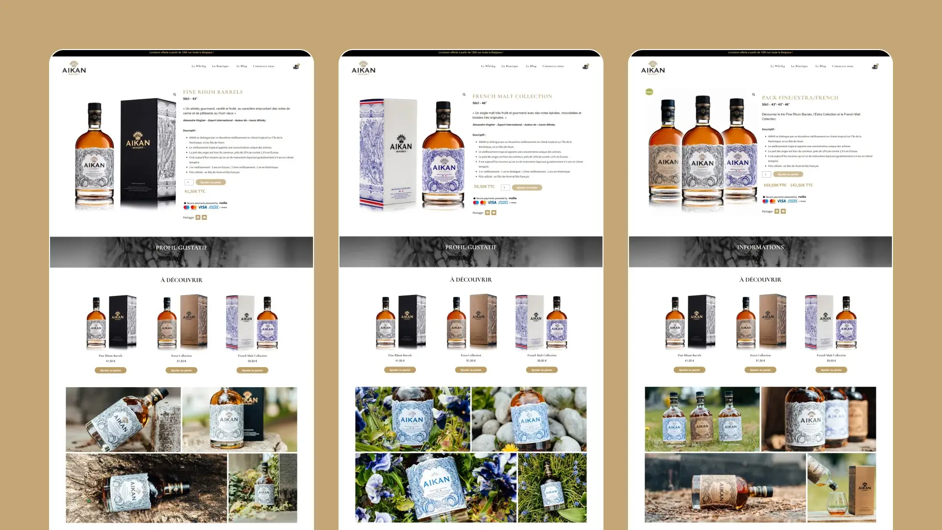 Pages produit du site internet e-commerce Aikan whisky