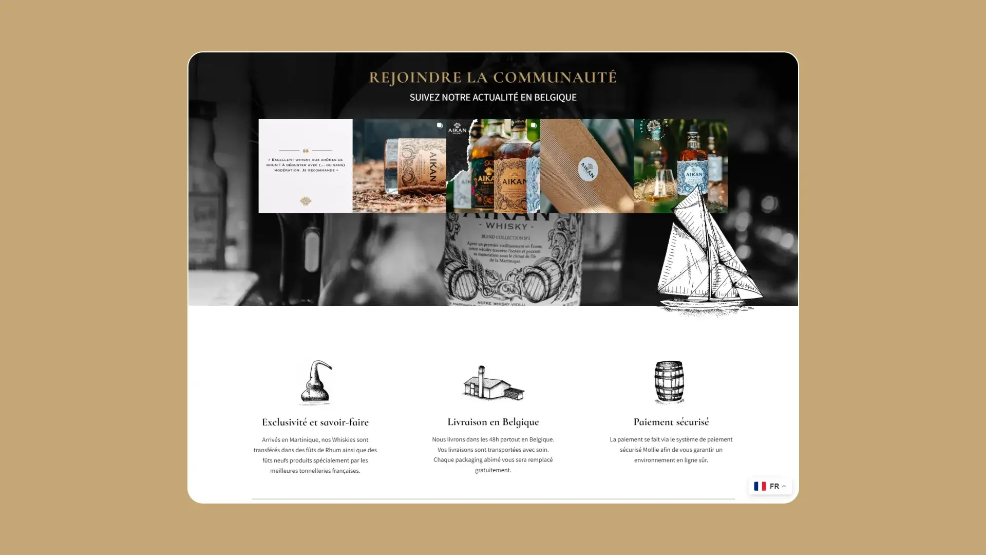 Page d'accueil du site internet e-commerce Aikan whisky