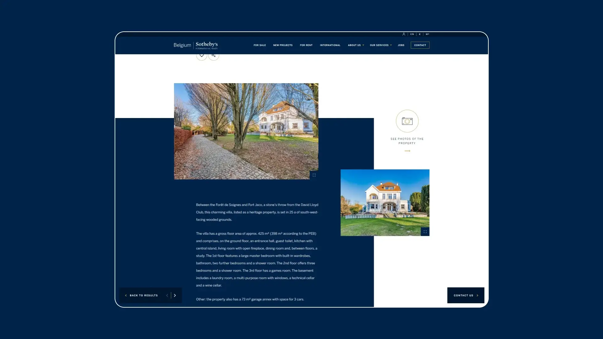 Page d'un bien du site internet de l'agence immobilière Sotheby's